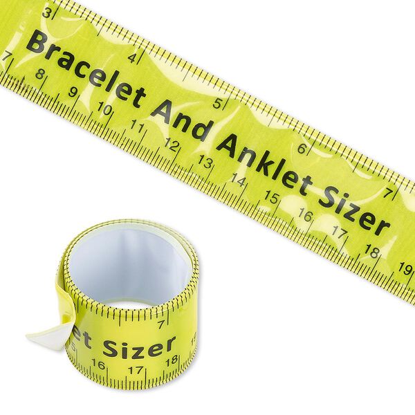 Bracelet and anklet sizer, slap-on, steel and plastic, yellow / black / white, 11x1 inch, measures up to 10 inches (250mm). Sold individually. image number 0