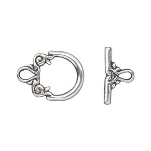 Clasp toggle 1pkg20 silver-plated "pewter" (zinc alloy), 15x14mm double-sided fancy, antique 1-strand