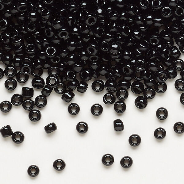 Seed bead, Dyna-Mites™, glass, opaque black, #8 round. Sold per 40-gram pkg. image number 0