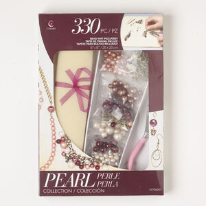 Necklace / bracelet / earring kit assortment 1pkg300, antique brass-finished brass and steel / plastic / glass pearl / foam, mixed colors, mixed sizes and shapes.