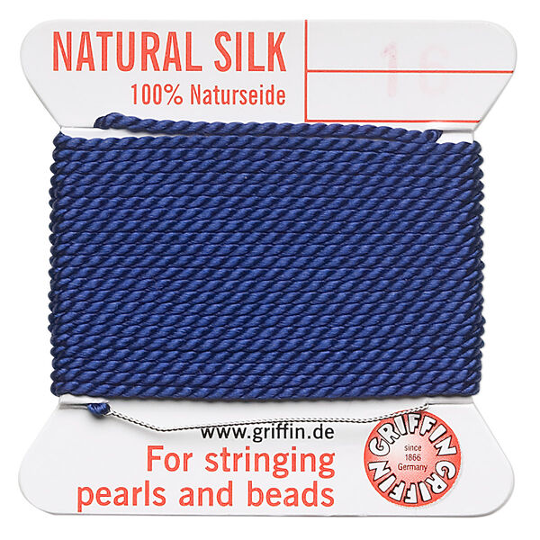 Thread, Griffin, silk, dark blue, size #16. Sold per 2-meter card (approximately 78 inches). image number 0