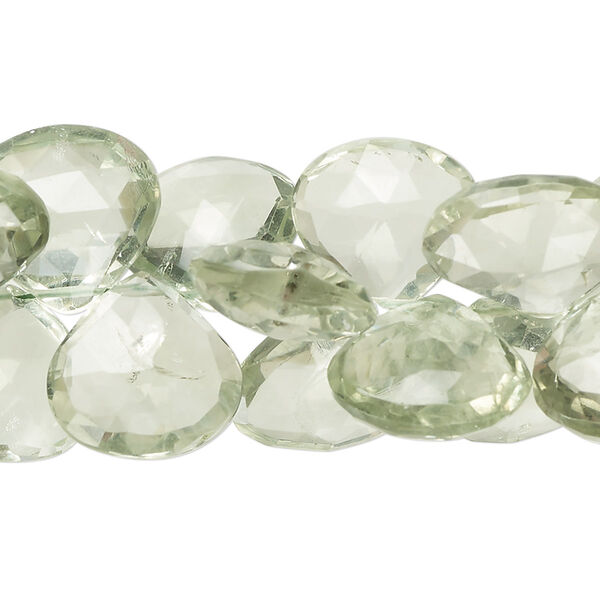 Bead, green quartz (heated), 11mm-17x14mm hand-cut top-drilled faceted puffed teardrop, B grade, Mohs hardness 7. Sold per 8-inch strand, approximately 40 beads. image number 0