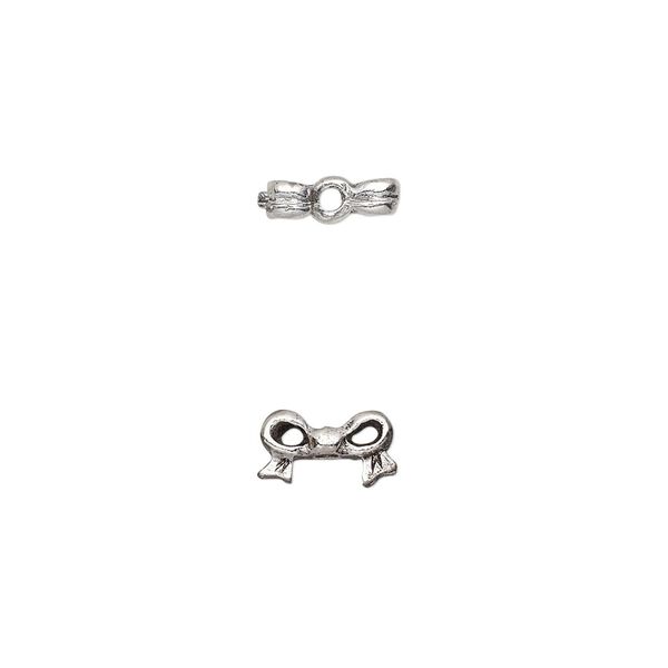 Bead, antique silver-plated pewter (tin-based alloy), 9x5mm bow, fits 4mm cube bead. Sold per pkg of 4. image number 0