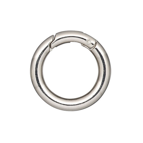 Clasp, self-closing hook, imitation rhodium-finished steel and "pewter" (zinc-based alloy), 25mm round, 4mm thick. Sold per pkg of 4. image number 0