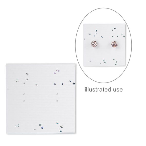 Earring card, paper, white with rainbow-colored confetti, 2x2-inch square. Sold per pkg of 100. image number 0