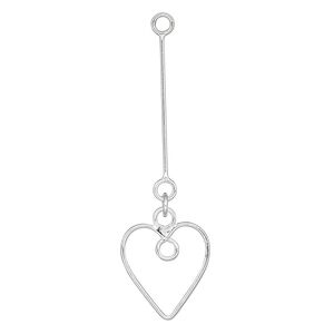 Focal, sterling silver, 40x14mm heart with loop. Sold per pkg of 2.