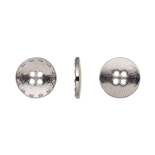 Button, gunmetal-finished "pewter" (zinc-based alloy), 12mm single-sided flat round with stitched edge. Sold per pkg of 50. image number 0