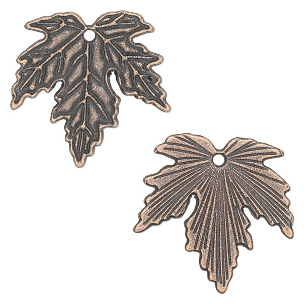 Charm, antique copper-plated "pewter" (zinc-based alloy), 27x26mm maple leaf. Sold per pkg of 12. image number 0