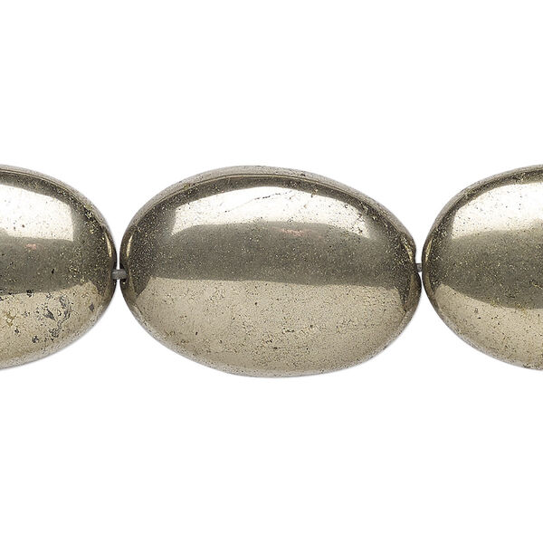 Bead, pyrite (stabilized), 25x18mm flat oval, B grade, Mohs hardness 6 to 6-1/2. Sold per 15-1/2" to 16" strand. image number 0
