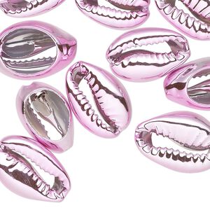 Component, electroplated cowrie shell, pink, 16x11mm-19x12mm hand-cut cowrie, Mohs hardness 3-1/2. Sold per pkg of 10.