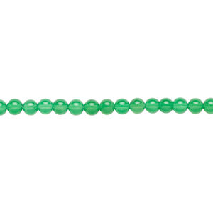 Quartz 1pkg1, round bead, 14 inch bright green 3-4mm