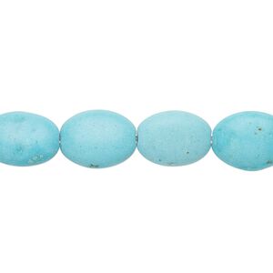 Bead, "turquoise" (resin) (imitation), light blue, 13x10mm-14x10mm puffed oval. Sold per 15-inch strand.