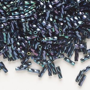 Bugle bead, Dyna-Mites™, glass, opaque iris green, 6mm twisted. Sold per 1/2 kilogram pkg.