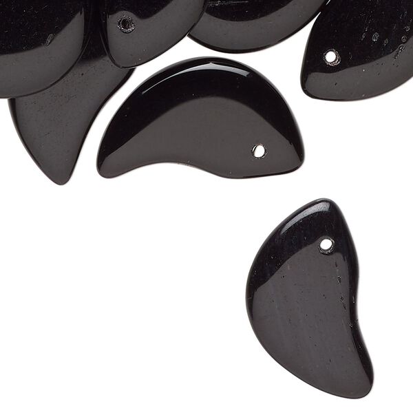 Bead, Czech glass, opaque black, 22x14mm top-drilled flat paisley. Sold per pkg of 40. image number 0