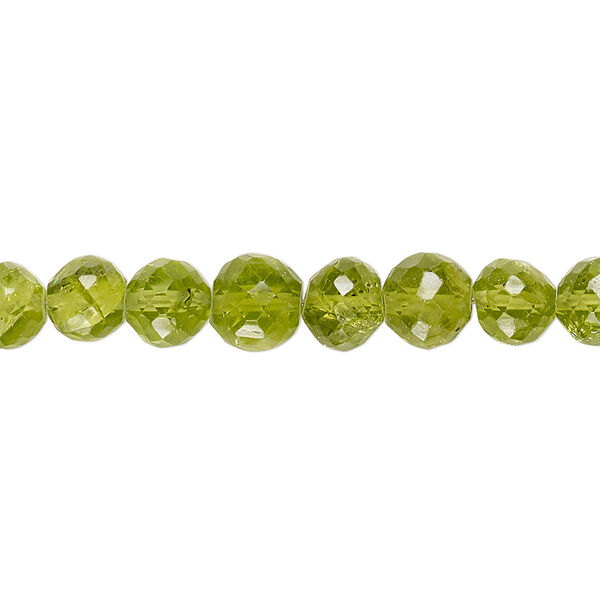 Peridot 1pkg1, hand-cut faceted round bead natural C grade, 8 inch graduated 3-7mm image number 0