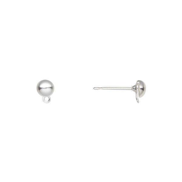 Earstud, silver-plated brass and stainless steel, 4mm half ball with closed loop. Sold per pkg of 50 pairs. image number 0