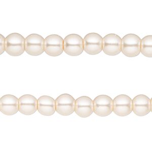 Bead, glass pearl, sand, 5-6mm round. Sold per pkg of (2) 15-inch strands, approximately 140 beads.
