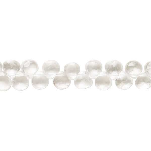 Bead, quartz crystal (natural), 4mm-6x5mm hand-cut top-drilled faceted puffed teardrop with 0.4-1.4mm hole, B grade, Mohs hardness 7. Sold per 7-inch strand. image number 0