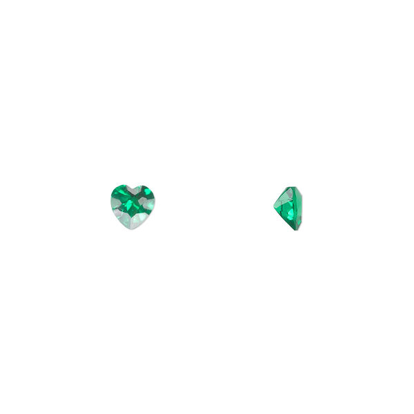 Gem, cubic zirconia, emerald green, 4mm faceted heart, Mohs hardness 8-1/2. Sold per pkg of 5. image number 0