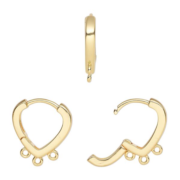 Earring hoop 1pkg2, 17mm / hinged / closed loop / square tube, 18 gauge gold-finished brass 1 pair image number 0