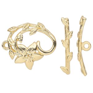 Clasp toggle 1pkg1 gold-plated pewter (tin alloy), 24x22.5mm fancy flower, JBB Findings 1-strand