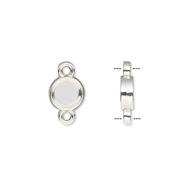 Link, silver-finished brass, 8mm double-sided round with 6mm round setting. Sold per pkg of 10. image number 0