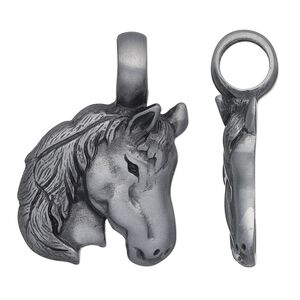 Pendant, Almost Jewelry™, "pewter" (zinc-based alloy), 35x24mm single-sided horse head. Sold individually.