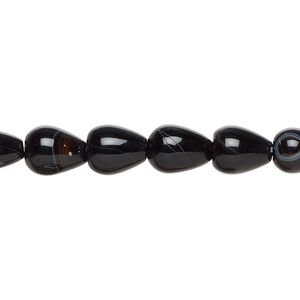 Black agate 1pkg1, teardrop bead 15 inch 8x6mm-10x7mm