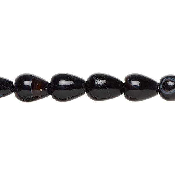 Black agate 1pkg1, teardrop bead 15 inch 8x6mm-10x7mm image number 0