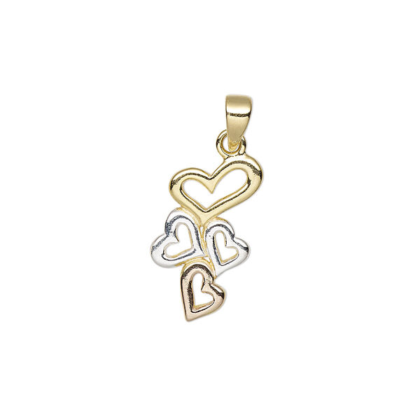 Pendant, sterling silver / gold- / rose gold-finished sterling silver, 18.5x10mm single-sided hearts. Sold individually. image number 0