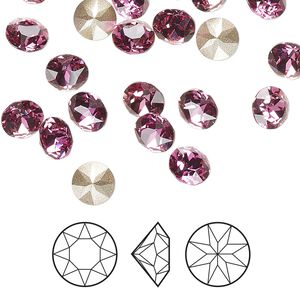 Chaton 12pk dark rose foil back, Crystal Passions® 6.14 to 6.32mm round SS29 1088