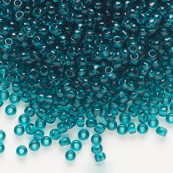 Seed bead, Dyna-Mites™, glass, transparent teal blue, #8 round. Sold per 40-gram pkg. image number 0
