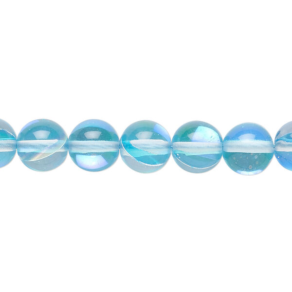 Bead, iridescent glass, transparent turquoise, 8mm round. Sold per 15-1/2" to 16" strand. image number 0