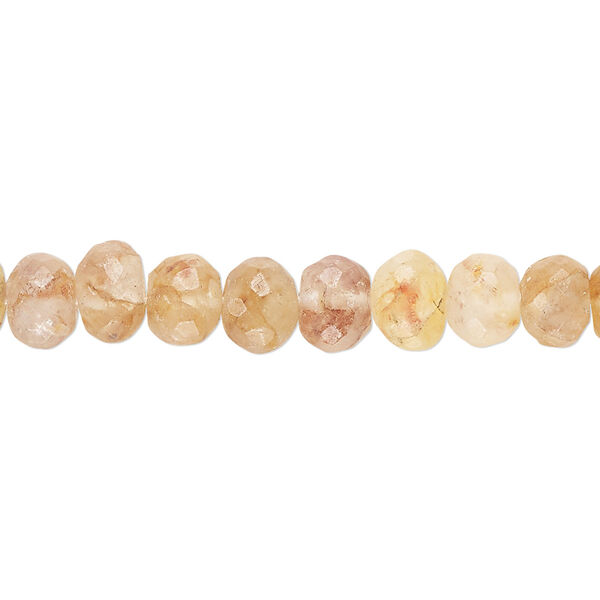 Bead, yellow iron quartz (natural), dark, 6x5mm-7x6mm hand-cut faceted rondelle, B grade, Mohs hardness 7. Sold per 14-inch strand, approximately 75 beads. image number 0