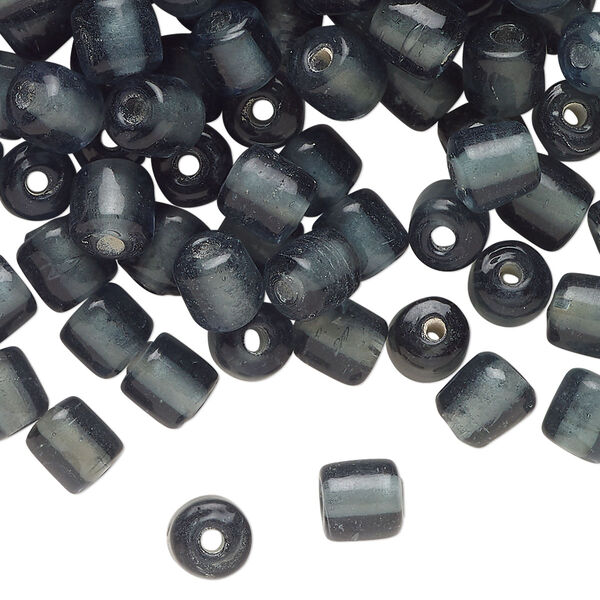 Bead, lampworked glass, translucent steel blue, 7x6mm-8x7mm round tube. Sold per 2-ounce pkg, approximately 170 beads. image number 0