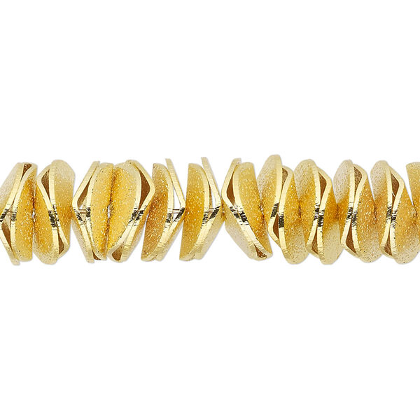 Bead, gold-finished brass, 10x2.5mm textured wavy rondelle. Sold per pkg of 30. image number 0