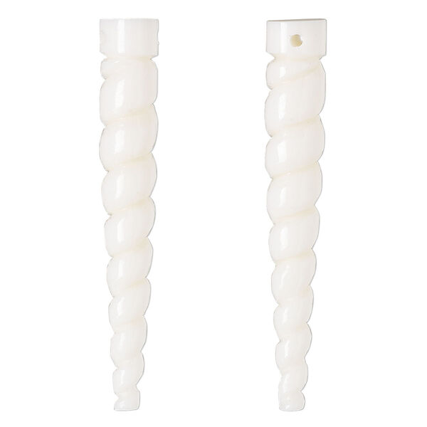 Focal, bone (bleached), white, 47x8mm hand-carved spiral point, Mohs hardness 2-1/2. Sold individually. image number 0