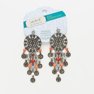 Focal, wood (dyed) / acrylic / antiqued brass-finished steel, multicolored, 3-1/4 x 1/8 inches. Sold per pkg of 2.