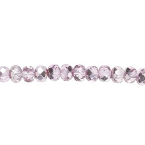 Bead, Czech fire-polished glass, pink silver, 5x4mm faceted rondelle. Sold per 15-1/2" to 16" strand.