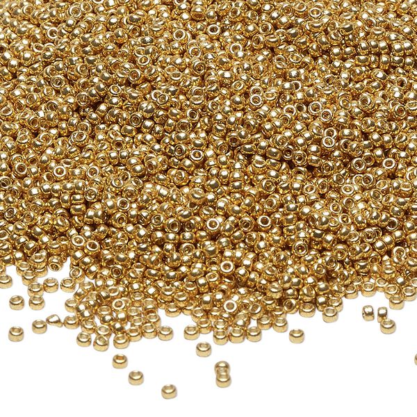 Seed bead, Miyuki, glass, pkg/250g, #15 rocaille, Duracoat® opaque galvanized gold, (RR-4202). image number 0