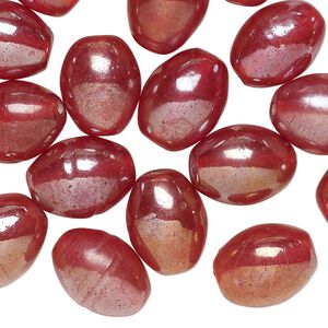 Bead, lampworked glass, translucent red luster, 13x10mm oval. Sold per 2-ounce pkg, approximately 25 beads.