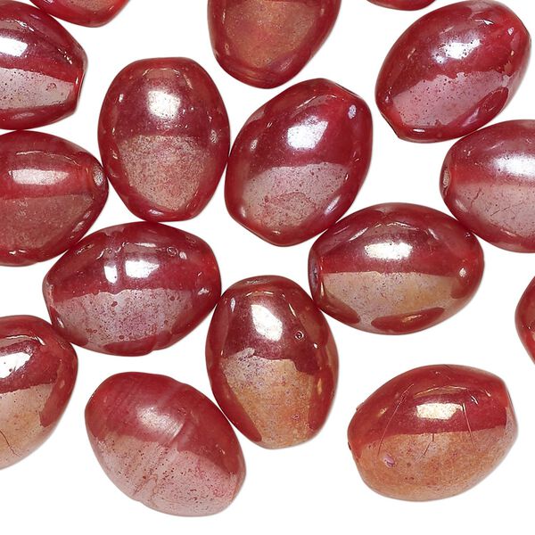Bead, lampworked glass, translucent red luster, 13x10mm oval. Sold per 2-ounce pkg, approximately 25 beads. image number 0