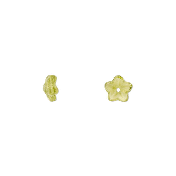 Bead cap, Czech pressed glass, olivine, 7x3mm flower, fits 5-7mm bead. Sold per pkg of 50. image number 0