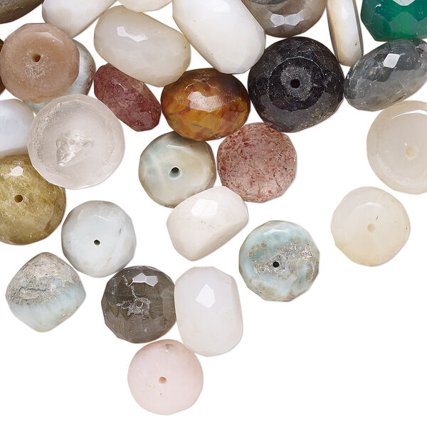 Bead mix, multi-gemstone (natural / dyed / heated), 9x5mm-14x9mm hand-cut faceted rondelle with 0.4-1.4mm hole, Mohs hardness 3 to 7. Sold per 2-ounce pkg, approximately 45-50 beads. image number 0