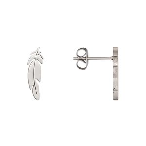 Earstud, stainless steel, 16x5mm feather. Sold per pair.
