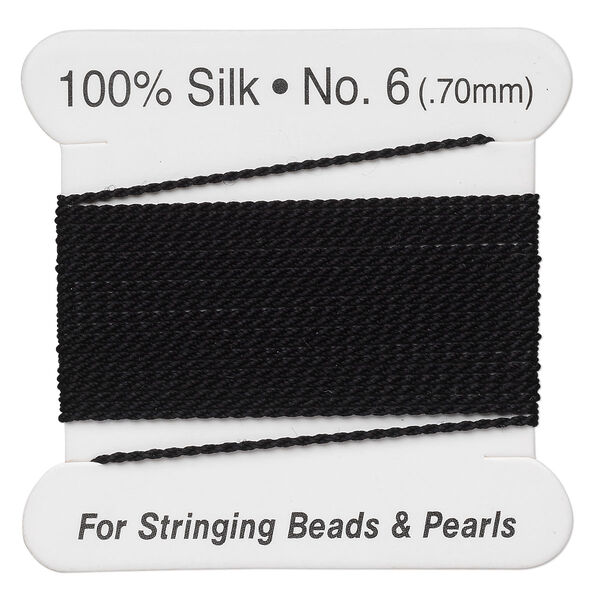 Thread, silk, black, size #6. Sold per 2-meter card. image number 0