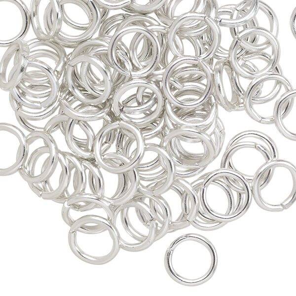 Jump ring, anodized aluminum, silver, 8mm round, 5.4mm inside diameter, 16 gauge. Sold per pkg of 100. image number 0