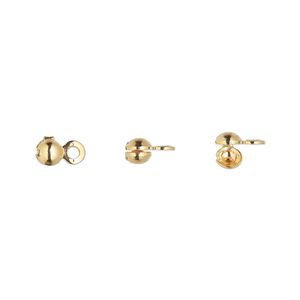 Bead tip, gold-plated brass, 6x3mm side clamp-on with closed loop. Sold per pkg of 100.