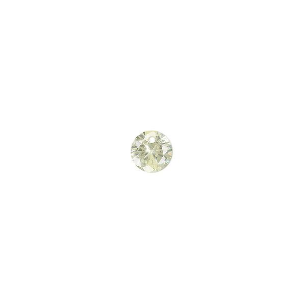 Drop, cubic zirconia, peridot green, 6mm hand-faceted round, Mohs hardness 8-1/2. Sold per pkg of 6. image number 0