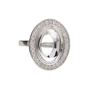 Ring, Almost Instant Jewelry®, rhodium-plated sterling silver and cubic zirconia, clear, 24.5mm wide with 18x13mm oval glue-in setting, size 9. Sold individually.